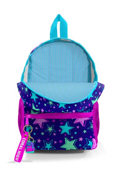 Minik Yuva Sırt Çantası Saks Pembe Yıldız Desenli İki Bölmeli 23335 - 3