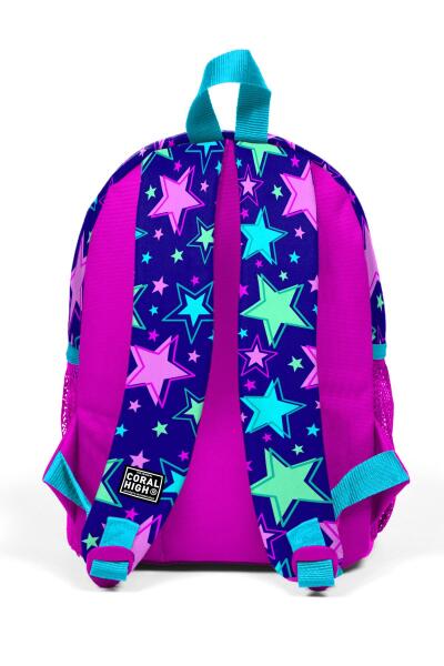 Minik Yuva Sırt Çantası Saks Pembe Yıldız Desenli İki Bölmeli 23335 - 4
