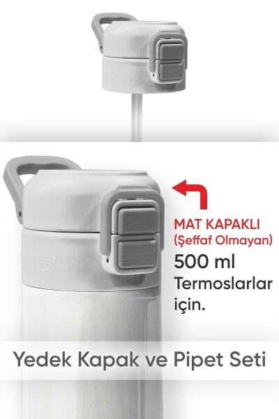 Coral High 500 ML Çelik Termos Mat Kapak için Gri Yedek Kapak ve Pipet Kiti 1907-K - 1