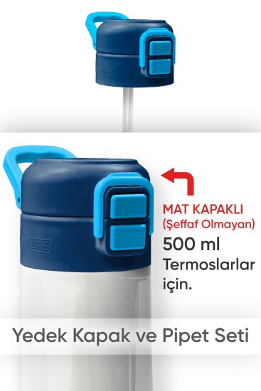 Coral High 500 ML Çelik Termos Mat Kapak için Lacivert Mavi Yedek Kapak ve Pipet Kiti 1906-K - Coral High KIDS