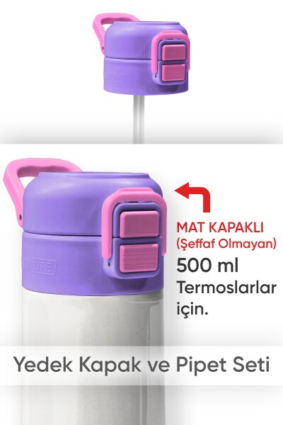 Coral High 500 ML Çelik Termos Mat Kapak için Milka Pembe Yedek Kapak ve Pipet Kiti 1901-K - 1