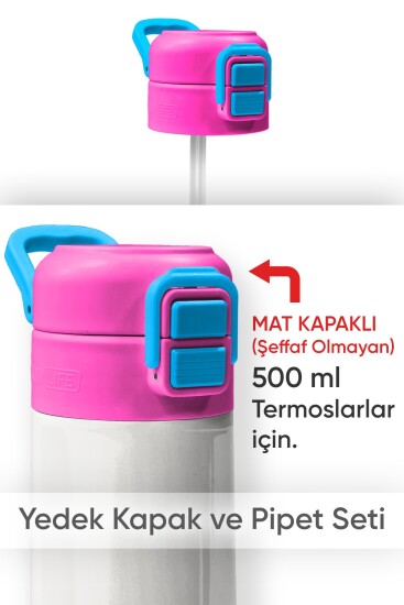 Coral High 500 ML Çelik Termos Mat Kapak için Pembe Mavi Yedek Kapak ve Pipet Kiti 1903-K - Coral High KIDS