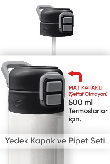 Coral High 500 ML Çelik Termos Mat Kapak için Siyah Gri Yedek Kapak ve Pipet Kiti 1905-K - Coral High KIDS