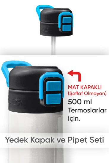 Coral High 500 ML Çelik Termos Mat Kapak için Siyah Mavi Yedek Kapak ve Pipet Kiti 1904-K - CORAL HIGH KIDS