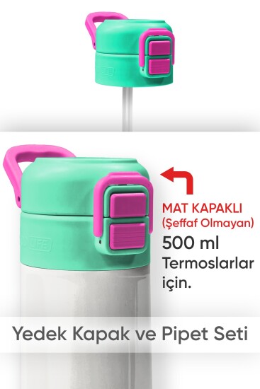 Coral High 500 ML Çelik Termos Mat Kapak için Yeşil Pembe Yedek Kapak ve Pipet Kiti 1902-K - Coral High KIDS