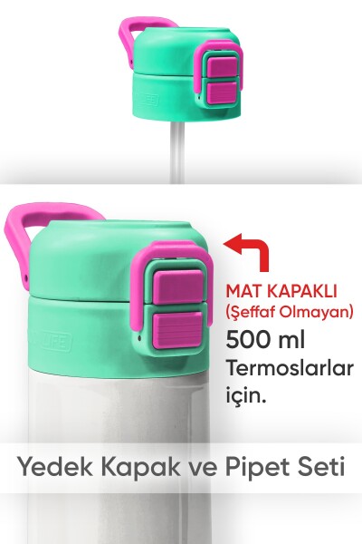 Coral High 500 ML Çelik Termos Mat Kapak için Yeşil Pembe Yedek Kapak ve Pipet Kiti 1902-K - 1
