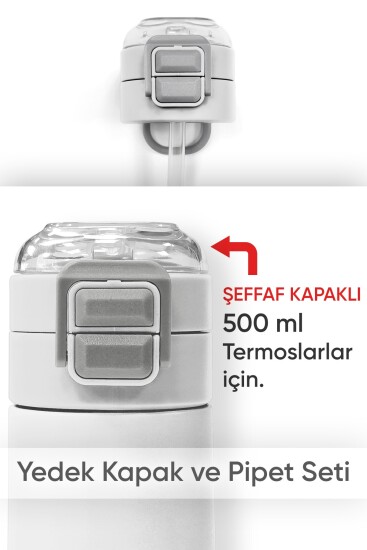 Coral High 500 ML Çelik Termos Şeffaf Kapak için Gri Yedek Kapak ve Pipet Kiti 1907-KS - Coral High