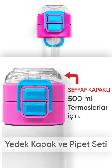 Coral High 500 ML Çelik Termos Şeffaf Kapak için Pembe Mavi Yedek Kapak ve Pipet Kiti 1903-KS - Coral High