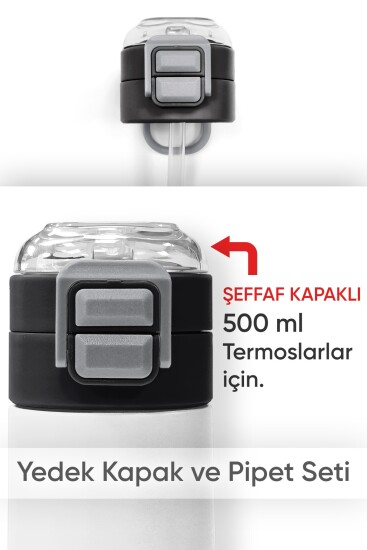 Coral High 500 ML Çelik Termos Şeffaf Kapak için Siyah Gri Yedek Kapak ve Pipet Kiti 1905-KS - Coral High
