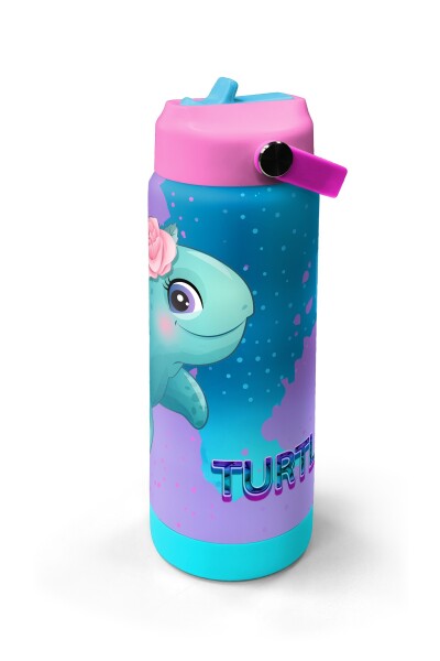 Coral High Açık Pembe Mavi Kaplumbağa Desenli Katlanır Ağızlıklı Çelik Termos 650 ml 38383 - 4