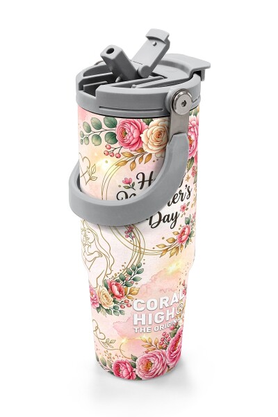 Coral High Anneler Gününe Özel Anne Erkek Çocuk Desenli Pipetli ve Direkt İçim Çelik Termos 900 ml 38763 - 2