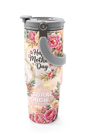 Coral High Anneler Gününe Özel Anne Erkek Çocuk Desenli Pipetli ve Direkt İçim Çelik Termos 900 ml 38763 - 5