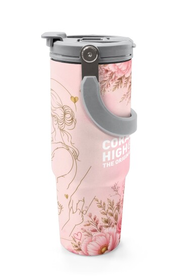 Coral High Anneler Gününe Özel Anne Erkek Çocuk Desenli Pipetli ve Direkt İçim Çelik Termos 900 ml 38764 - 5