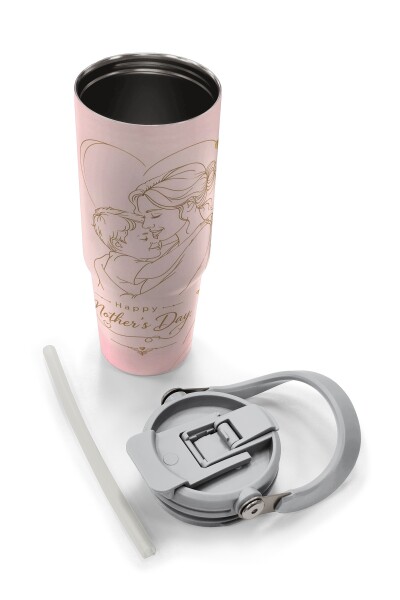 Coral High Anneler Gününe Özel Anne Erkek Çocuk Desenli Pipetli ve Direkt İçim Çelik Termos 900 ml 38764 - 8