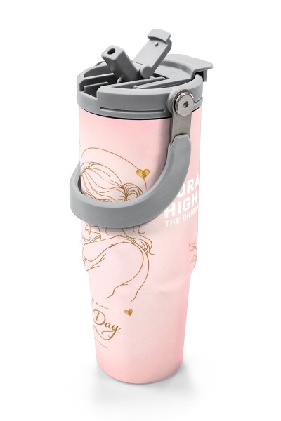 Coral High Anneler Gününe Özel Anne Erkek Çocuk Desenli Pipetli ve Direkt İçim Çelik Termos 900 ml 38764 - 2