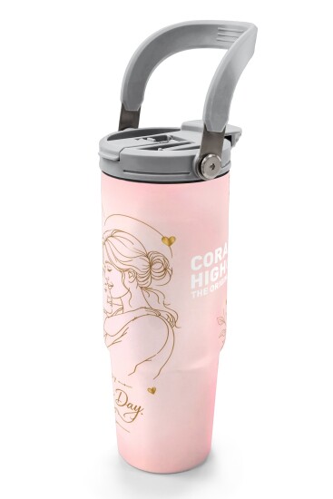 Coral High Anneler Gününe Özel Anne Erkek Çocuk Desenli Pipetli ve Direkt İçim Çelik Termos 900 ml 38764 - 4