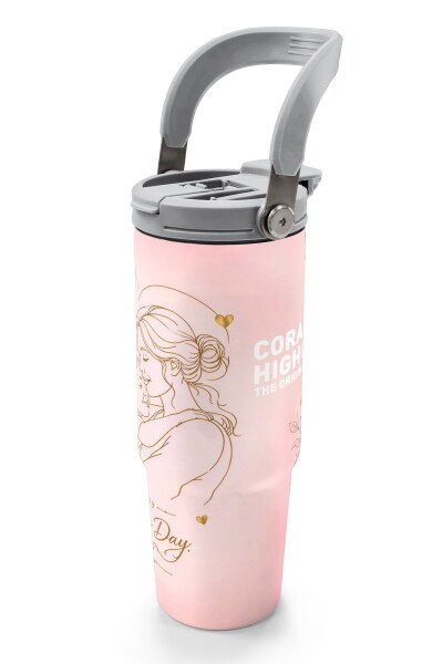 Coral High Anneler Gününe Özel Anne Erkek Çocuk Desenli Pipetli ve Direkt İçim Çelik Termos 900 ml 38764 - 4