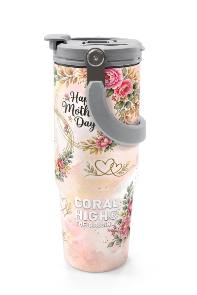 Coral High Anneler Gününe Özel Anne Erkek Çocuk Desenli Pipetli ve Direkt İçim Çelik Termos 900 ml 38766 - 5