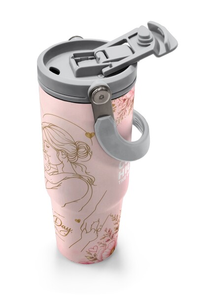 Coral High Anneler Gününe Özel Anne Kız Çocuk Desenli Pipetli ve Direkt İçim Çelik Termos 900 ml 38762 - 3