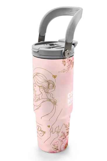 Coral High Anneler Gününe Özel Anne Kız Çocuk Desenli Pipetli ve Direkt İçim Çelik Termos 900 ml 38762 - 4