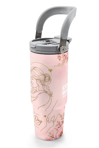 Coral High Anneler Gününe Özel Anne Kız Çocuk Desenli Pipetli ve Direkt İçim Çelik Termos 900 ml 38762 - 4