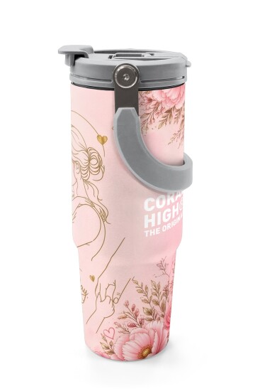 Coral High Anneler Gününe Özel Anne Kız Çocuk Desenli Pipetli ve Direkt İçim Çelik Termos 900 ml 38762 - 5