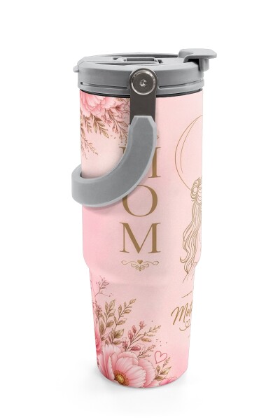 Coral High Anneler Gününe Özel Anne Kız Çocuk Desenli Pipetli ve Direkt İçim Çelik Termos 900 ml 38762 - 6