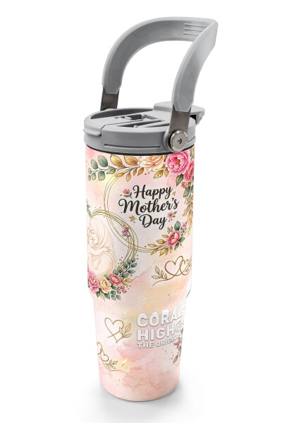 Coral High Anneler Gününe Özel Anne Kız Çocuk Desenli Pipetli ve Direkt İçim Çelik Termos 900 ml 38765 - 4