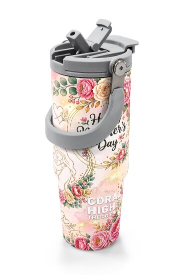 Coral High Anneler Gününe Özel Anne Kız Çocuk Desenli Pipetli ve Direkt İçim Çelik Termos 900 ml 38761 - 2