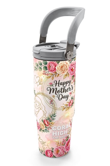 Coral High Anneler Gününe Özel Anne Kız Çocuk Desenli Pipetli ve Direkt İçim Çelik Termos 900 ml 38761 - 4