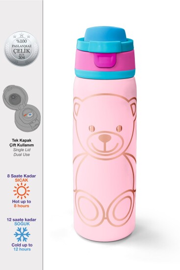 Coral High Ayıcık Desenli Pipetli ve Direkt İçim Çelik Termos 800 ml 38590 