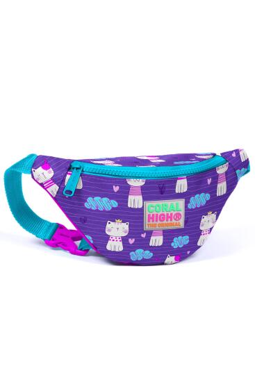 Coral High Kids Mor Pembe Kedi Desenli Bel Çantası 22560 