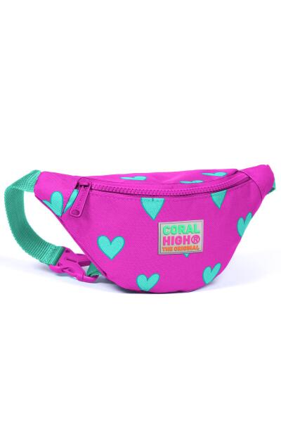 Coral High Kids Neon Pembe Su Yeşili Kalp Desenli Bel Çantası 22573 - 1