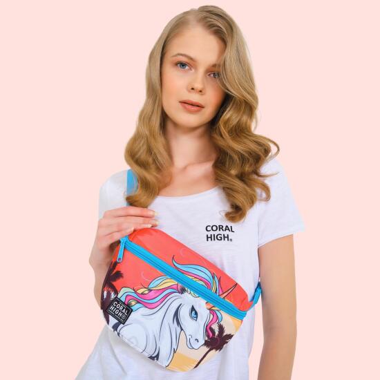 Coral High Hardal Kahverengi Unicorn Desenli Bel Çantası 22589 - 4