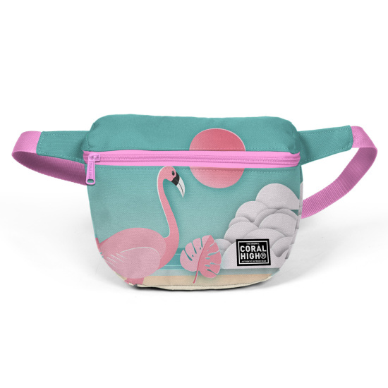 Coral High Su Yeşili Açık Pembe Flamingo Desenli Bel Çantası 22591 