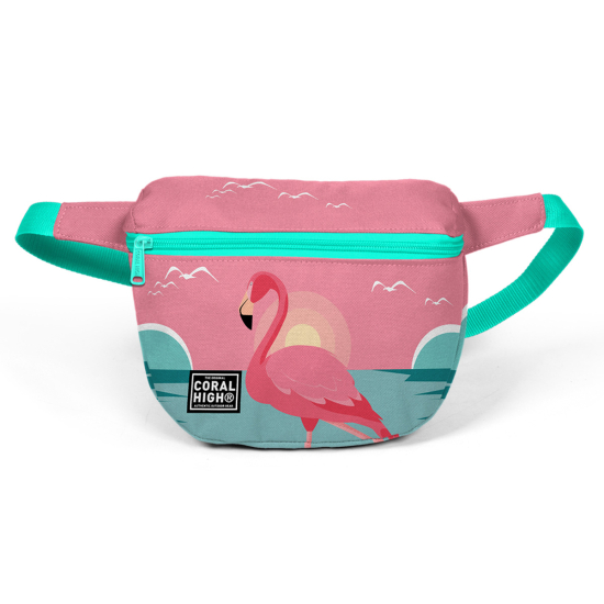 Coral High Su Yeşili Mercan Flamingo Desenli Bel Çantası 22599 - 1