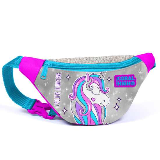 Coral High Kids Pembe Gümüş Simli Unicorn Desenli Bel Çantası 22635 