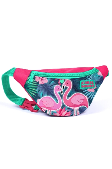 Coral High Kids Neon Mercan Su Yeşili Flamingo Desenli Bel Çantası 22639 - 1