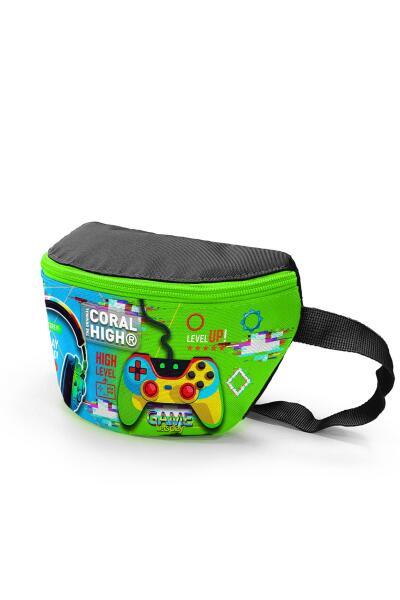 Coral High Kids Siyah Fosforlu Yeşil Kulaklık Game Desenli Bel Çantası 11559 - 5