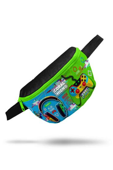 Coral High Kids Siyah Fosforlu Yeşil Kulaklık Game Desenli Bel Çantası 11559 - 7