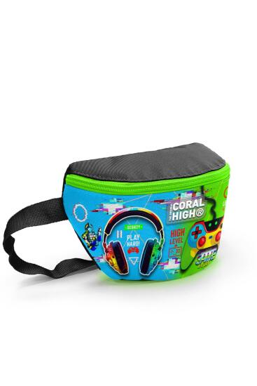 Coral High Kids Siyah Fosforlu Yeşil Kulaklık Game Desenli Bel Çantası 11559 - 3