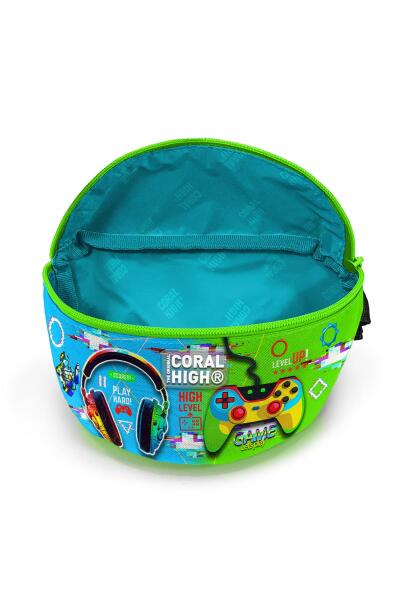 Coral High Kids Siyah Fosforlu Yeşil Kulaklık Game Desenli Bel Çantası 11559 - 8