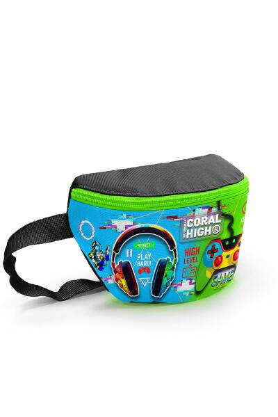 Coral High Kids Siyah Fosforlu Yeşil Kulaklık Game Desenli Bel Çantası 11559 - 3