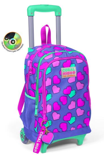 Coral High Kids Lavanta Pembe Kalp Desenli Üç Bölmeli Çekçekli Okul Sırt Çantası 23359 - Coral High KIDS