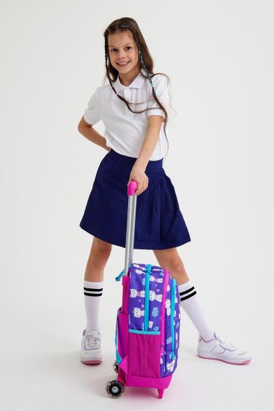 Coral High Kids Mor Pembe Kedi Desenli Üç Bölmeli Çekçekli Okul Sırt Çantası 23360 - 7