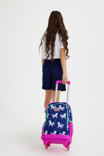 Coral High Kids Lacivert Pembe Unicorn Desenli Üç Bölmeli Çekçekli Sırt Çantası 23366 - 2
