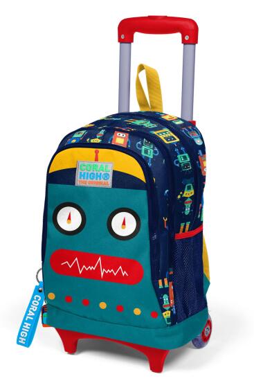 Coral High Kids Lacivert Çivit Robot Desenli Üç Bölmeli Çekçekli Okul Sırt Çantası 23380 - 5