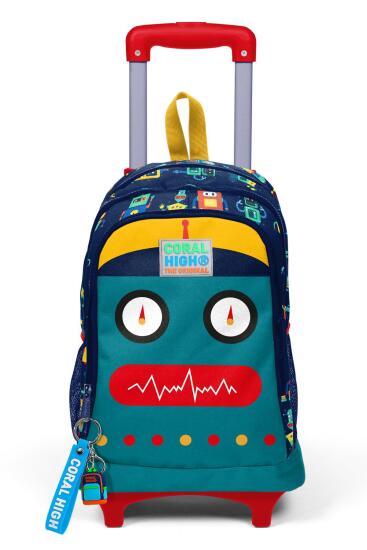 Coral High Kids Lacivert Çivit Robot Desenli Üç Bölmeli Çekçekli Okul Sırt Çantası 23380 - 7
