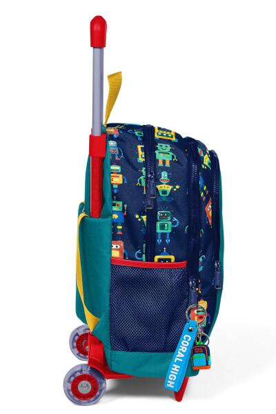 Coral High Kids Lacivert Çivit Robot Desenli Üç Bölmeli Çekçekli Okul Sırt Çantası 23380 - 6