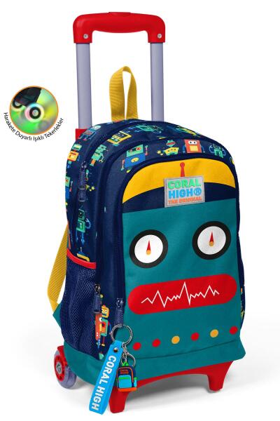 Coral High Kids Lacivert Çivit Robot Desenli Üç Bölmeli Çekçekli Okul Sırt Çantası 23380 - 1